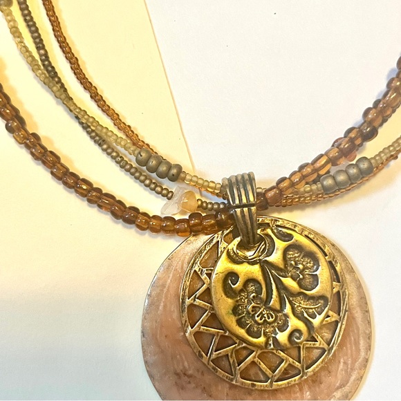 vintage Chico’s multilayer beaded boho necklace  circle engraved accent pendants - Picture 11 of 11